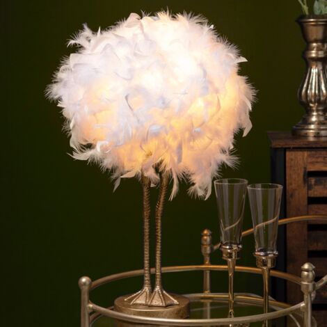 Litecraft Oscar Table Lamp Ostrich Legs Base With Feather Ball Shade - Gold
