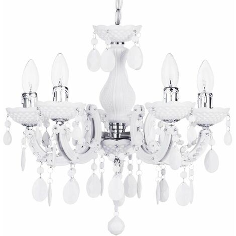 Litecraft Marie Therese Chandelier Ceiling Light Crystal Effect 5 Arm - White