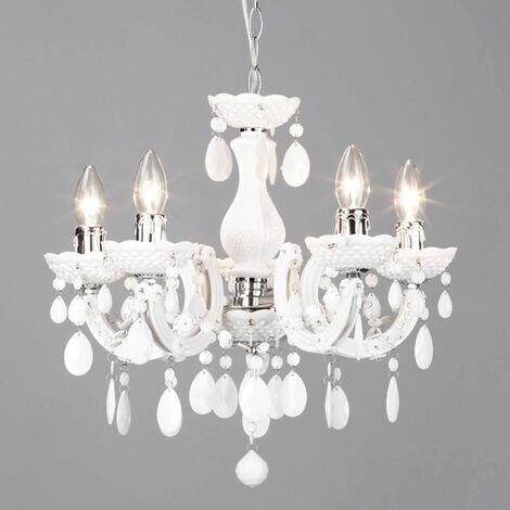 Litecraft Marie Therese Chandelier Ceiling Light Crystal Effect 5 Arm - White