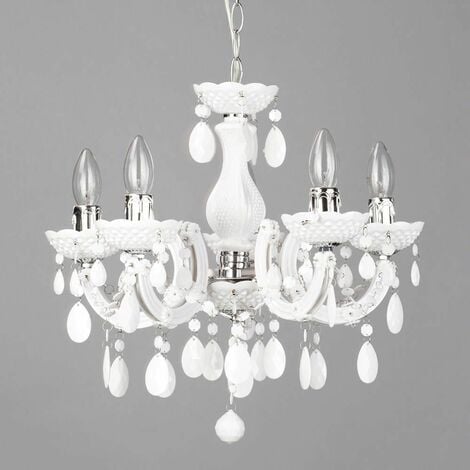 Litecraft Marie Therese Chandelier Ceiling Light Crystal Effect 5 Arm - White