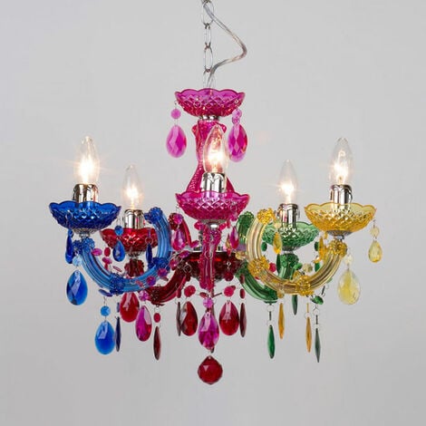 Litecraft Marie Therese Chandelier Ceiling 5 Light Crystal Effect - Multi Colour