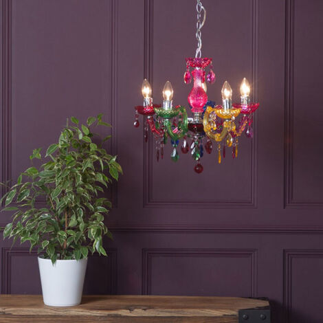 Litecraft Marie Therese Chandelier Ceiling 5 Light Crystal Effect - Multi Colour