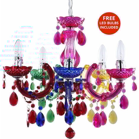 Litecraft Marie Therese Chandelier 5 Arm With Free LED Bulbs - Multicoloured