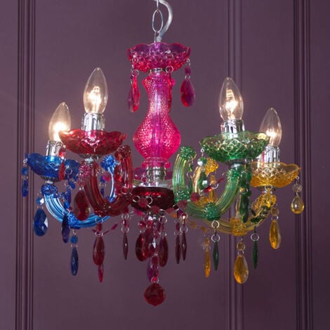 Litecraft Marie Therese Chandelier 5 Arm With Free LED Bulbs - Multicoloured
