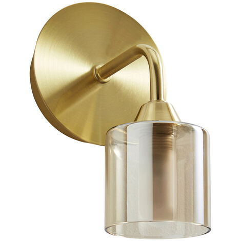Litecraft Sylvia Bathroom Wall Light With Champagne Tinted Shade - Satin Brass