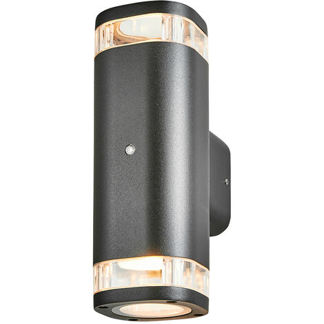 Litecraft Ovat Up & Down Outdoor Wall Light with Photocell Sensor - Black