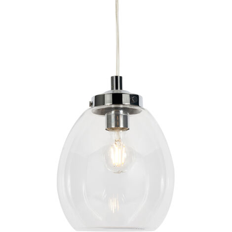 Litecraft Quincy Clear Glass Bathroom Ceiling Pendant E27 IP44 Rated - Chrome