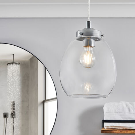 Litecraft Quincy Clear Glass Bathroom Ceiling Pendant E27 IP44 Rated - Chrome