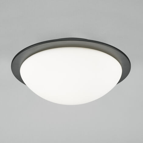 Litecraft Arwel LED Bathroom Glass Dome Flush Ceiling Light - Matte Black