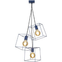 Litecraft Nico Ceiling Pendant 3 Light With Cube Wire Frame Shades - Navy Blue
