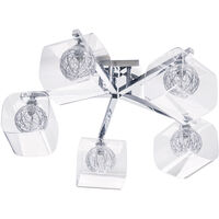 Litecraft Verona Ceiling Light Semi Flush 5 Arm Chrome With Glass & Wire Shades