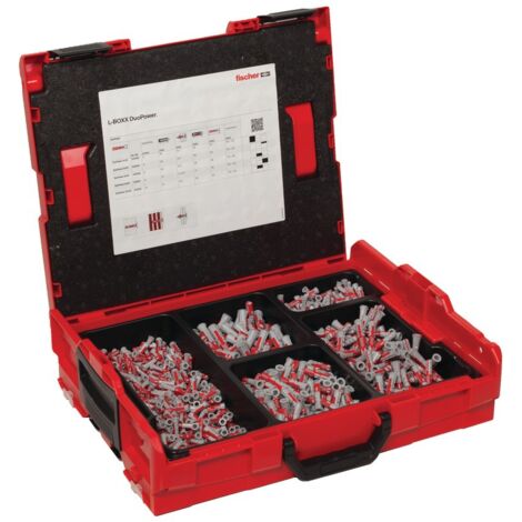 Fischer – Chevilles bimatière DUOPOWER 6x30mm, 6x50mm, 8x40mm, 8x65mm, 10x50mm – Assortiment 910 chevilles – Coffret L-BOXX