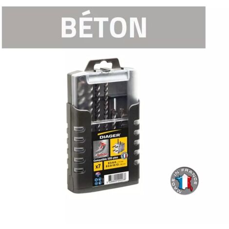 Diager – Coffret de 7 forets béton SDS plus – Ø 5 à 12 mm – Longueur 110 à 160 mm – Technologie Booster Plus pour perçage précis - 1000U