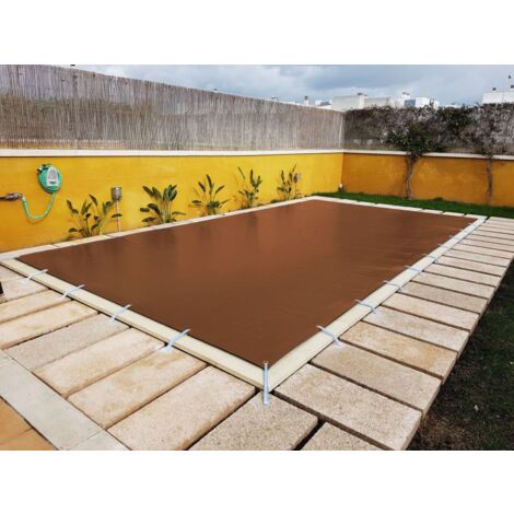 Bâche de protection hivernale pour piscine de 4 x 6 m plus 15 cm de chaque côté pour ancrage marron (extérieur) / marron (intérieur) (1/4)