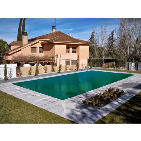 Bâche de protection hivernale pour piscine de 5 x 8 m plus 15 cm de chaque côté pour ancrage en Vert (extérieur) / Beige (intérieur) (1/4)