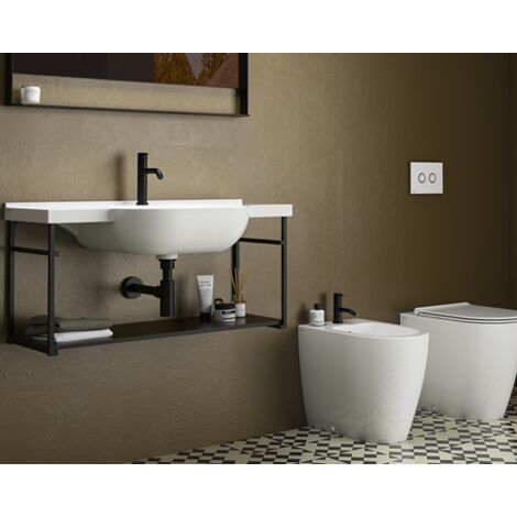 Lavabo in ceramica 80x49 cm Globo Mode ME080BI  Bianco - Ceramica - Con struttura sospesa in acciaio nero opaco