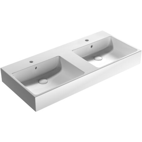 Lavabo doppio in ceramica 110x50 cm Globo Stone SCQ110BI  Bianco - Ceramica