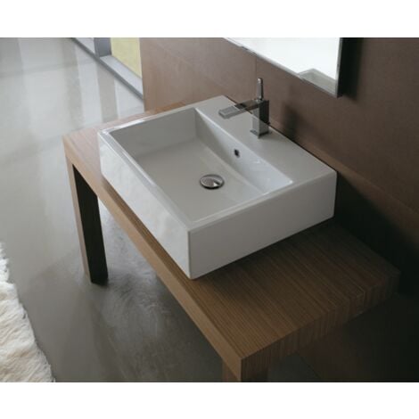 Lavabo in ceramica 60x50 cm Globo Stone SCQ61BI Bianco - Ceramica