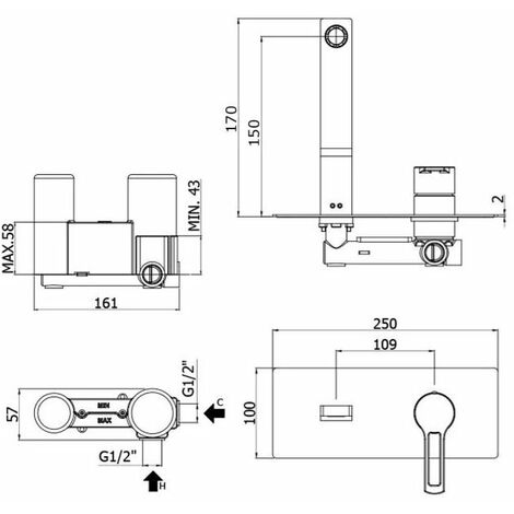Miscelatore lavabo ad incasso con bocca l. 150 mm Paffoni serie Ringo RIN104NO Ottone - Nero opaco (1/2)