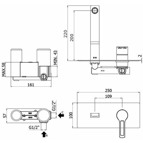 Miscelatore lavabo ad incasso con bocca l. 200 mm Paffoni serie Ringo RIN105NO Ottone - Nero opaco (1/2)