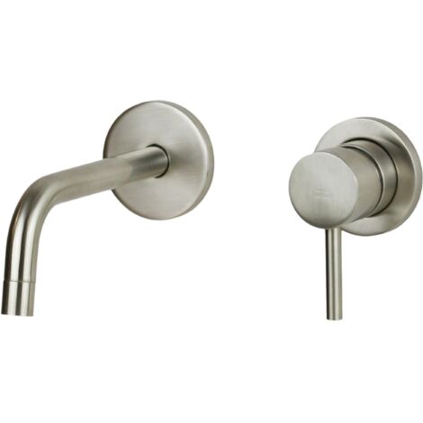 Miscelatore lavabo a parete colore acciaio spazzolato con piastre Ø70 mm Paffoni Light LIG104ST70  Steel Looking - 123 mm