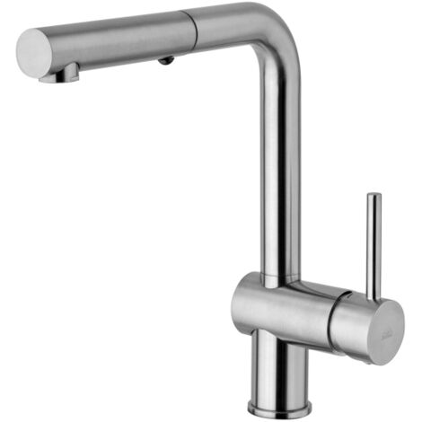 Miscelatore lavello cucina in colore acciaio spazzolato con doccia estraibile doppio getto Paffoni Light LIG285ST-MET  Steel Looking