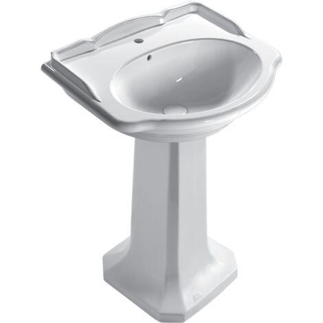 Lavabo in ceramica 62x54 cm Globo Paestum PA057BI  Bianco - Ceramica - Con colonna a terra