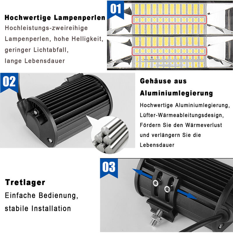 AUXTINGS LED Zusatzscheinwerfer Set – 56 Cm 270W LED Lichtleiste & 2x 10cm Arbeitslampen Für Geländewagen, SUV, Pickup, Wasserdicht