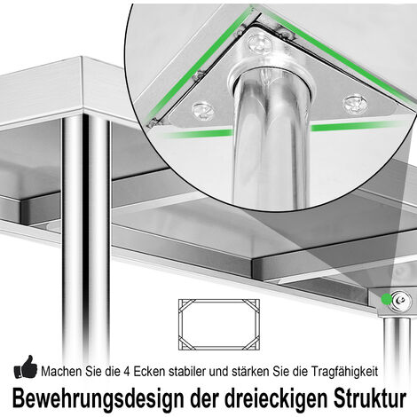 Edelstahl Arbeitstisch 76x60x86 Cm Mit 4 Rollen, 300 Kg Tragkraft – Für Gastro & Garage