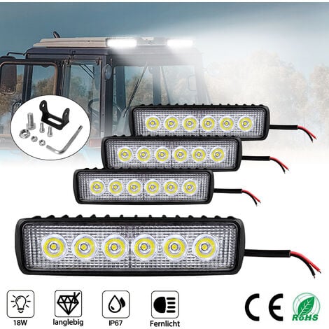 Clanmacy LED Scheinwerfer LED Arbeitsscheinwerfer, 18W Rechteck, 12V 24V LED  Scheinwerfer Traktor Arbeitslicht für Offroad, SUV, ATV  Rückfahrscheinwerfer IP67