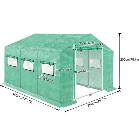 AUFUN Foliengewächshaus Gewächshaus 4.5x2x2m für Tomaten, mit Gitternetzfolie und Fernster, Winterfest Folientunnel, Pflanzenhaus, Mehrweg,Schrägdach, Grün…