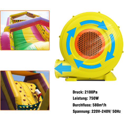 AUFUN 750W elektrische Luftpumpe Gebläsepumpe Ventilator mit Griff, Dauergebläse für aufblasbare Spielzeuge, Windmaschine mit langem Netzkabel, Gelb+Rot (580m³/H 2150Pa)