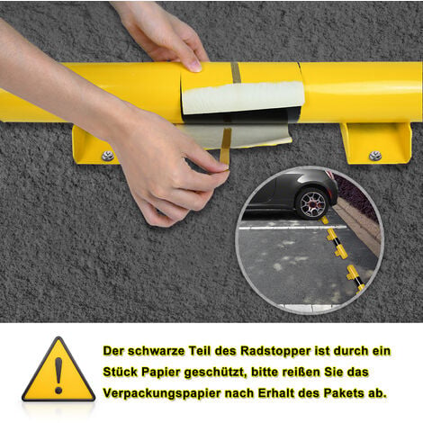 AUFUN 2er Stahl Radstopp Parkbegrenzung für gewerbliche und Parkplätze und  Privatgaragen, Schwarz und Gelb, Abmessungen 60x8x10