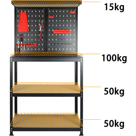 HOMCOM Werkbank 155 Cm Mit Lochwand, Haken, Schubla Produktbild-Vorschau 3