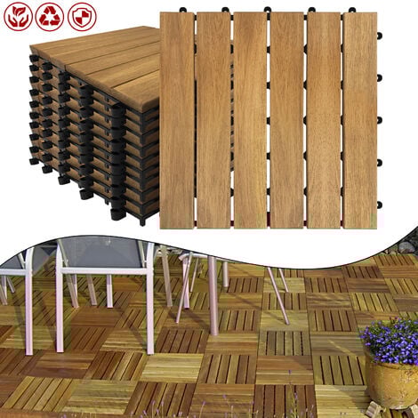 AUFUN Holzfliesen Balkon 30x30cm AkazienHolz Terrassenfliese