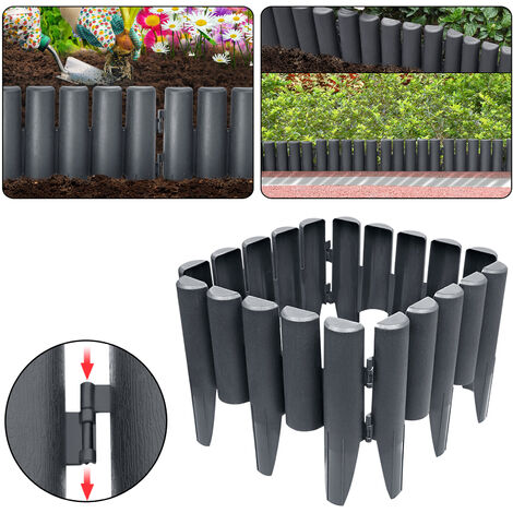 12 Stück Rasenkante Kunststoff 6.84m - Beetumrandung Mit Holzoptik Schwarz