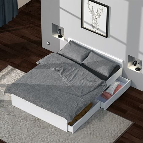 Lit KAPPA 140x190 cm + 2 tiroirs / Blanc/ 195x145x59