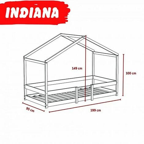 Lit cabane INDIANA 90x190 + sommier / Naturel/ 199x95x152