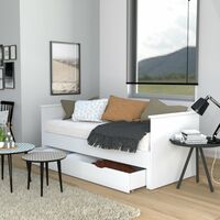 Le Quai Des Affaires – Banquette extensible MONA 90x190 cm – 2 sommiers à lattes – Tiroir de rangement sur roulettes – Blanc – Panneau de particules