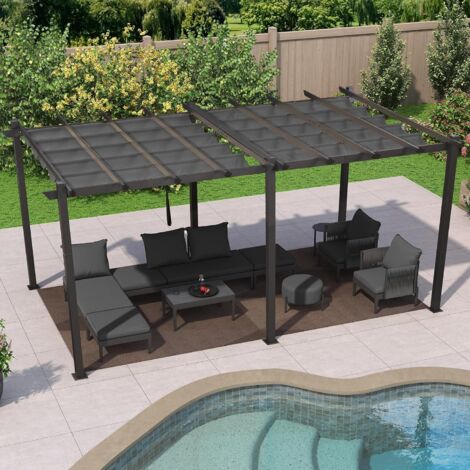 PURPLE LEAF Pergola Aluminium pour Terrasse Extérieur, Toit Coulissante, Pavillon De Jardin, 5.5 x 2.9 m, Gris