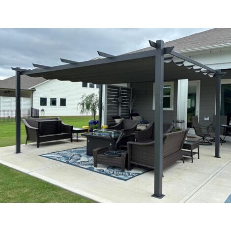 PURPLE LEAF Pergola Aluminium pour Terrasse Extérieur, Toit Coulissante, Pavillon De Jardin, 4.8 x 3.5 m, Gris