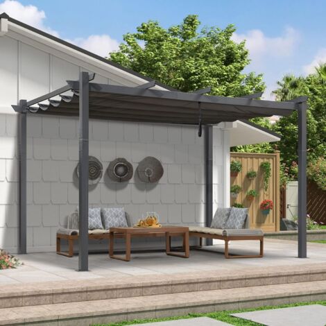 PURPLE LEAF Pergola Aluminium pour Terrasse Extérieur, Toit Coulissante, Pavillon De Jardin, 4 x 2.7 m, Gris
