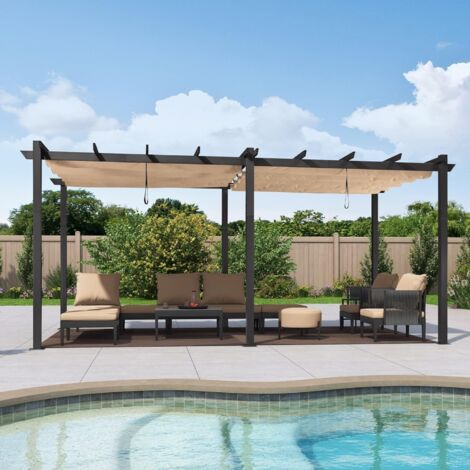 PURPLE LEAF Pergola Aluminium pour Terrasse Extérieur, Toit Coulissante, Pavillon De Jardin, 5.5 x 2.9 m, Beige