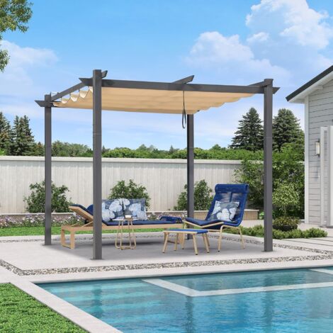 Purple Leaf – Pergola rétractable 3 x 3 m en aluminium gris – Toit inclinable avec protection UPF50+ – Imperméable et résistant à la corrosion
