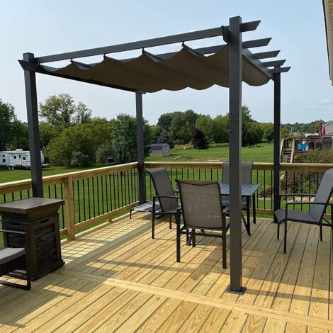 PURPLE LEAF Pergola Aluminium pour Terrasse Extérieur, Toit Coulissante, Pavillon De Jardin, 3 x 3 m, Gris