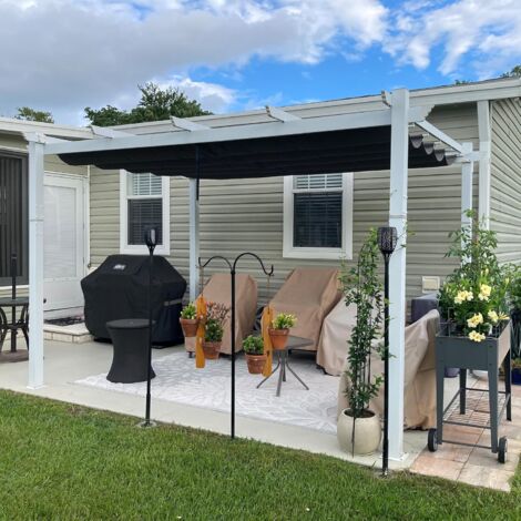 Purple Leaf – Pergola rétractable en aluminium 4 x 3 m – Cadre blanc avec double auvent pare-soleil gris – Imperméable et résistant aux UV