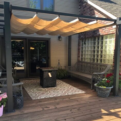 PURPLE LEAF Pergola Aluminium pour Terrasse Extérieur, Toit Coulissante, Pavillon De Jardin, 3.65 x 3 m, Beige