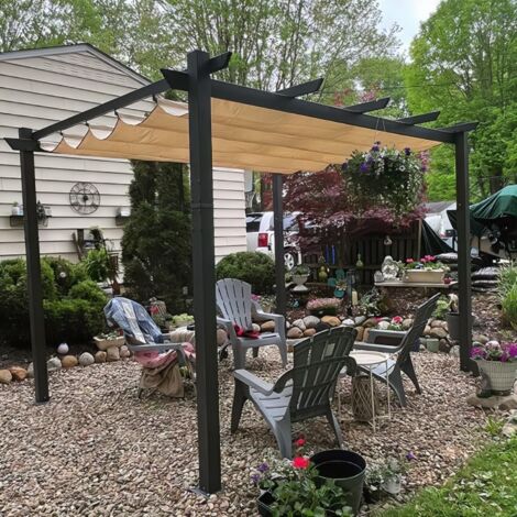 PURPLE LEAF Pergola Aluminium pour Terrasse Extérieur, Toit Coulissante, Pavillon De Jardin, 3 x 3 m, Beige