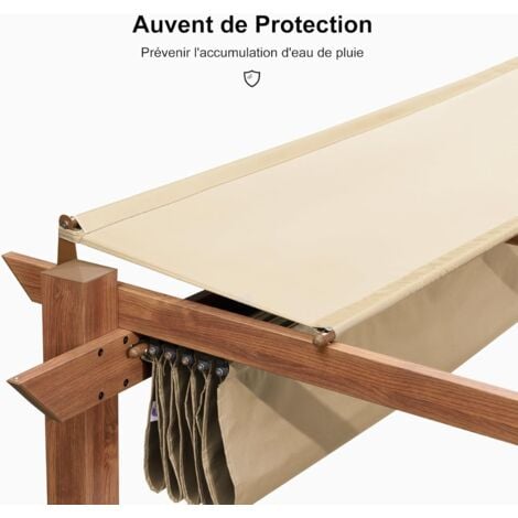 PURPLE LEAF Pergola Jardin Extérieure Rétractable en Aluminium, Cadre à Finition Imitation Bois, avec Double Auvent Pare-soleil, 4 x 3 m, Beige - 3