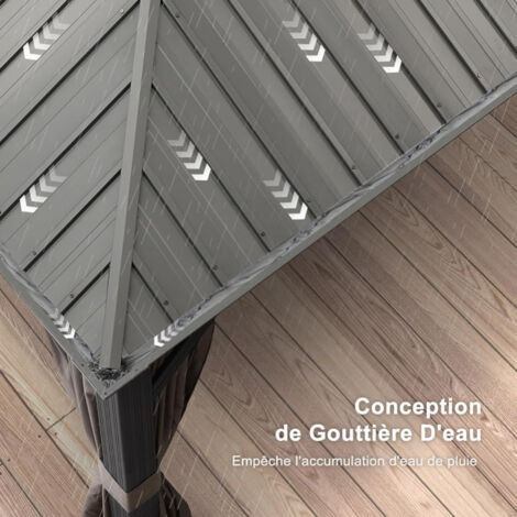 PURPLE LEAF Tonnelle de Jardin Extérieur Pergola Aluminium avec Moustiquaire et Rideaux Pavillon de Jardin à Double Toit Acier Galvanisé, 4.25 x 3.65 m, Gris clair